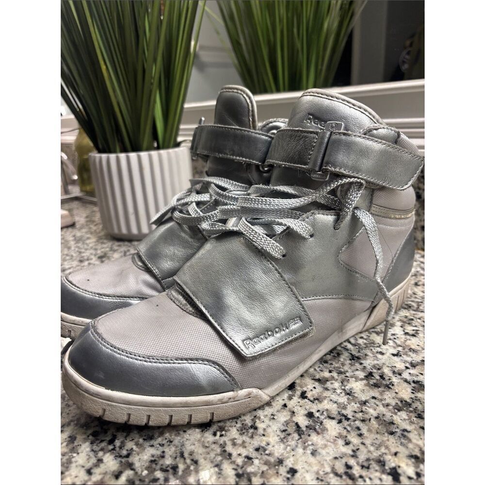 Reebok Metallic Silver High-Top Sneakers with Strap